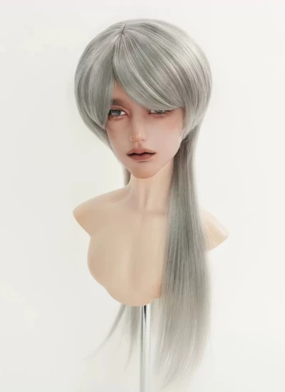 BJD ドール用ウィッグ ロング ストレート ベースウィッグ ウルフカット 柔らかい糸 グレー SDサイズ人形用