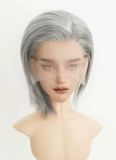 BJD ドール用ウィッグ ショートストレート ベースウィッグ 柔らかい糸 シルバーグレー/パープル SDサイズ人形用