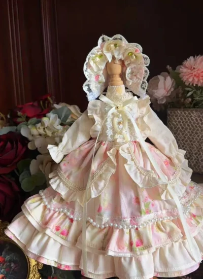 ドール用服 洋服 ワンピース【桃雾花信】髪飾り付き 花柄 ピンク 女の子用 15cm/20cm/40cm/Blythe/YOSD/MSD/SDサイズ人形用