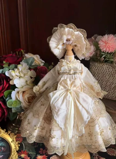ドール用服 洋服 ワンピース【鎏金月榭】髪飾り付き ゴールド 女の子用 15cm/20cm/40cm/Blythe/YOSD/MSD/SDサイズ人形用