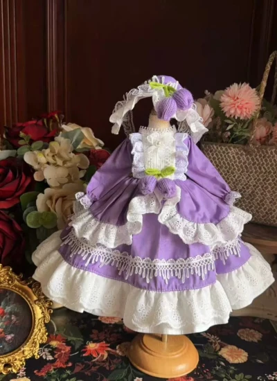 ドール用服 洋服 ワンピース【紫葡甜雾】髪飾り付き パープル 女の子用 15cm/20cm/40cm/Blythe/YOSD/MSD/SDサイズ人形用