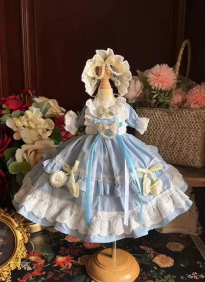 ドール用服 洋服 ワンピース【晴空奶芙】髪飾り付き 水色 ブルー 女の子用 15cm/20cm/40cm/Blythe/YOSD/MSD/SDサイズ人形用