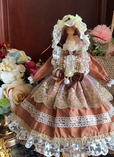 ドール用服 洋服 ワンピース【暖咖庄园】髪飾り付き ブラウン 女の子用 15cm/20cm/40cm/Blythe/YOSD/MSD/SDサイズ人形用