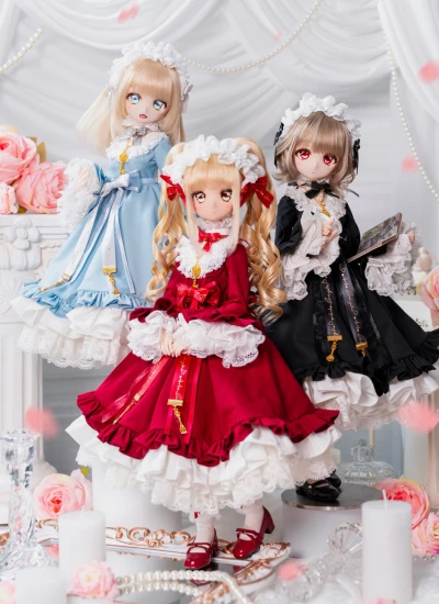 ドール用服 ワンピース 洋服 ドレス「天鹅古堡 Swan Castle」ロリータ風 MDD 1/4サイズ人形用 ブラック/ブルー/レッド 女の子用 球体関節人形用 BJD【DreamySoo夢宿】
