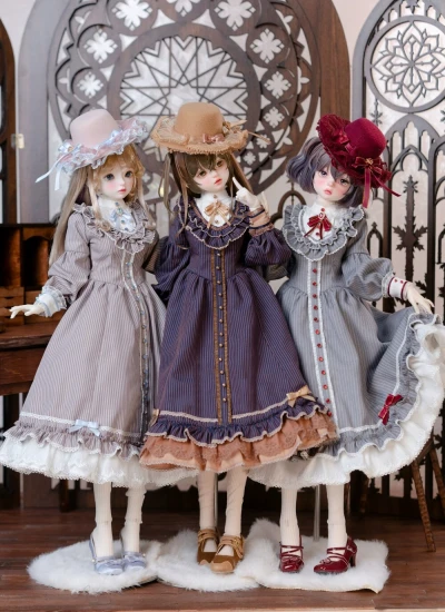 ドール用服 ドレス ネイビー グレー グレーピンク SD/大MSD/MSDサイズ人形用 女の子用 BJD用【佛罗伦萨旅行者】