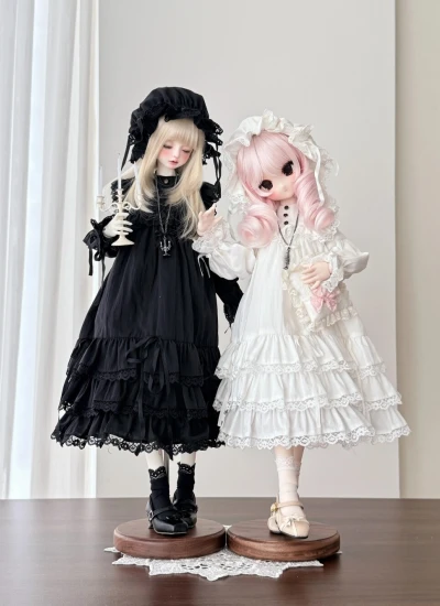 数量限定 ドール用服 ワンピース「暮色告解」 ホワイト ブラック 通常MSD/大MSDサイズ人形用 球体関節人形 BJDDOLL