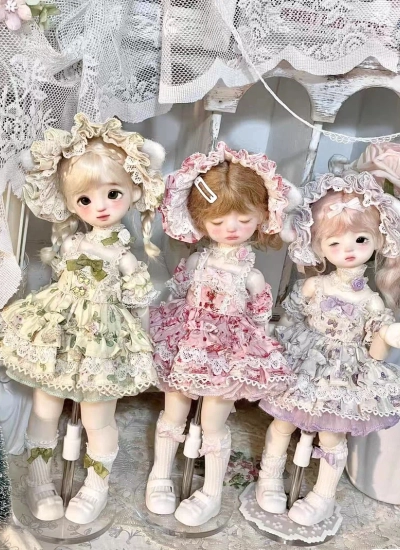 ドール用服 Lolita ワンピース 「奶芙猫咪」 グリーン ピンク パープル  YOSDサイズ人形用 球体関節人形 BJDDOLL