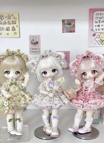 ドール用服 Lolita ワンピース 「奶芙猫咪」 グリーン ピンク パープル  三挿六 MiniYOSDサイズ人形用 球体関節人形 BJDDOLL