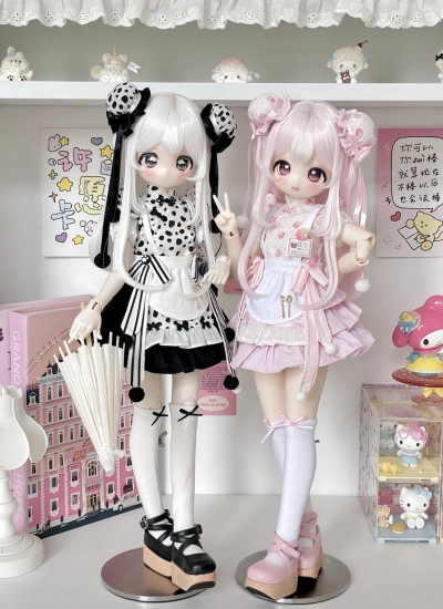 数量限定 ドール用服 9＃ 13# チャイナドレス ピンク 黒白「小笼包」 MSDサイズ人形通用 球体関節人形 BJDDOLL