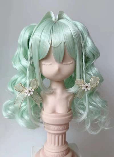 ドール用ウィッグ ロングパーマ【M-68】グリーン ピンク ブルー ゴールド スモークブルー ベージュ カーキ MSD/SDサイズ 女の子用 球体関節人形用 BJD