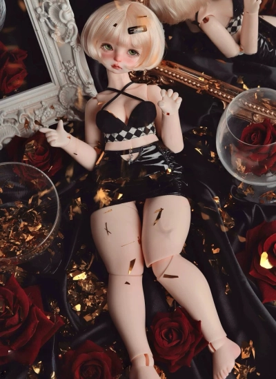 ドール服  爬爬魚体 1.0 レザータイトスカート＋ヴィンテージキルトコルセット ブラック レッド ホワイト 球体関節人形 BJD