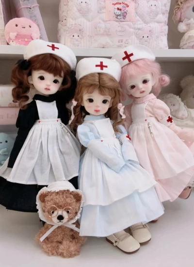 ドール用服 ドレス ナース服 ブルー ピンク ブラック YOSDサイズ人形用 女の子用 BJD用 【猫港小桔】
