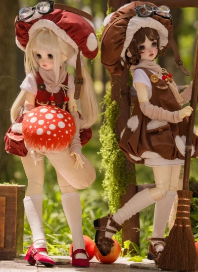 期間限定 ドール用服  衣装セット【飞行蘑菇】ブラウン/レッド MSD/KUMAKO/1/4サイズ通用 球体関節人形用 BJD