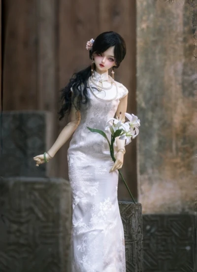 ドール用 ドレス【雪色】ホワイト MSD/MDD/ SD/DD/DDS/65cm以上 女の子用 球体関節人形用 BJD用