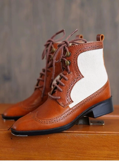 BJD Shoes British Brogue Vintage Lace-up Leather Rider Boots for 75cm YC77 DZ77 Loongsoul77 Loongsoul80 Size Ball-jointed Doll