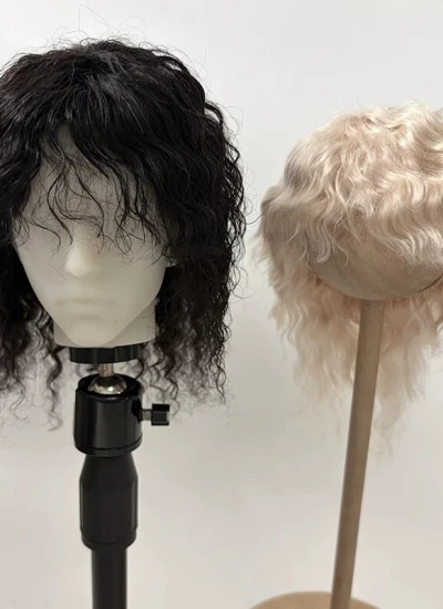 ドール用ウィッグ ショートヘアー 細巻き ラムカール モヘア ブラック/ゴールド YOSD/MSD/SDサイズ人形用 BJD用