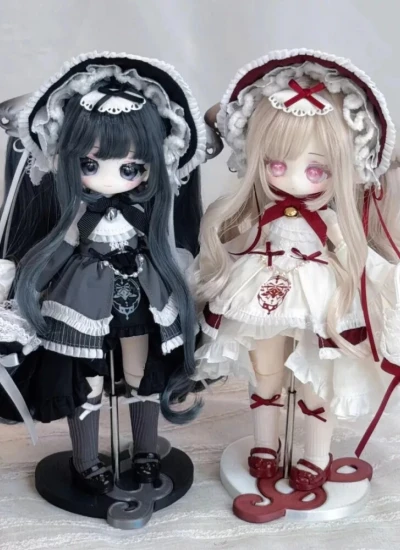 BJD ブラインドドール「Meki 咩绮シリーズ・Fluffy Goodnight 絨絨晚安」吊卡「烏絨 ウーロン」&「心絨 シンロン」四插六 24cm Blind Box ブラインドボックス