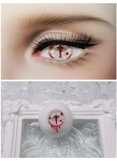 ドール用アイ 石膏アイ 獣瞳 レッド*ホワイト 12mm/14mm/16mmサイズ BJD/MJD用【Eシリーズ E06】