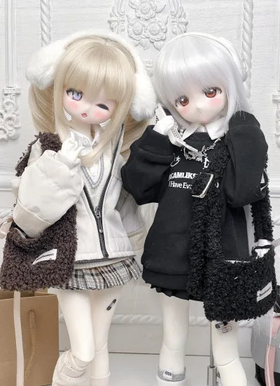 即納 ドール用バッグ ふわふわ ショルダーバッグ ブラック ブラウン ベージュ 1/4サイズ人形用 BJD用