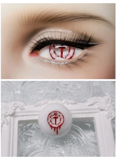 ドール用アイ 石膏アイ 獣瞳 レッド*ホワイト 12mm/14mm/16mmサイズ BJD/MJD用【Eシリーズ E07】