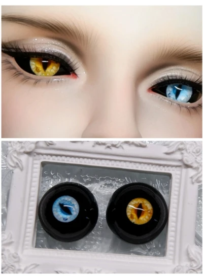 ドール用アイ レジンアイ  石膏アイ 獣瞳  オッドアイブルー オレンジ 12mm/13mm/14mm/16mm/18mmサイズ  BJD/MJD用