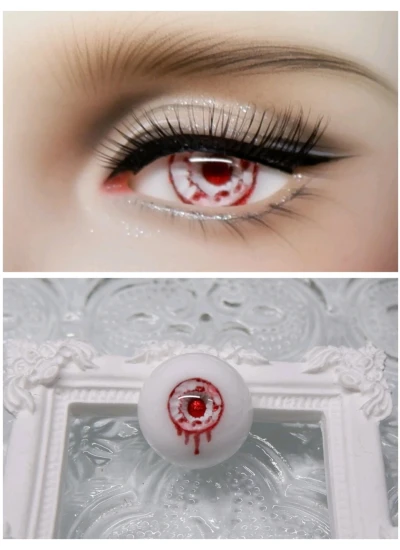ドール用アイ 石膏アイ 獣瞳 ホワイト*レッド 12mm/14mm/16mmサイズ BJD/MJD用【Eシリーズ E13】