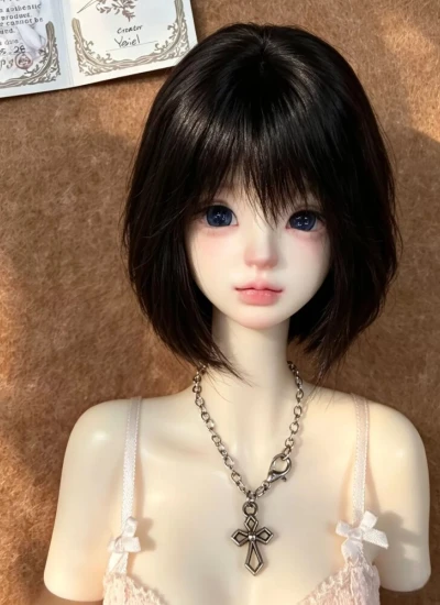 ドール用ウィッグ ショートヘアー ロシアモヘア 内巻きボブ ブラックブラウン YOSD/MSD/SDサイズ 球体関節人形用 BJD用