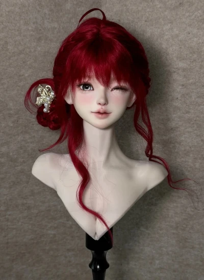 ドール用ウィッグ ロングヘアー ロシアモヘア ストレート アホ毛  グレーブルー/ドラゴンフルーツレッド YOSD/MSD/SDサイズ 球体関節人形用 BJD用