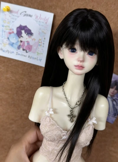 ドール用ウィッグ ロングヘアー 優雅な女神 ロシアモヘア ストレート ブラックブラウン YOSD/MSD/SDサイズ 球体関節人形用 BJD用