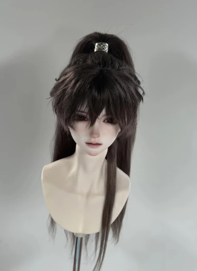 ドール用ウィッグ ロングヘアー 古代風 ハーフアップ ハイポニーテール モヘア 男の子用 冷茶色 ブラウン YOSD/MSD/SDサイズ 球体関節人形用 BJD用