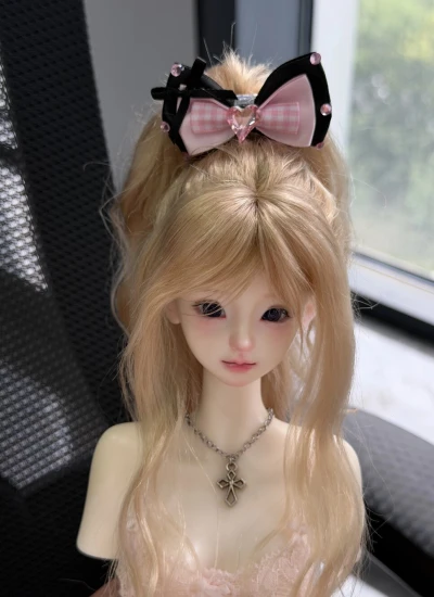 ドール用ウィッグ ロングヘアー ガール ハーフアップ ハイポニーテール ロシアモヘア 亜麻白金 ゴールド YOSD/MSD/SDサイズ 球体関節人形用 BJD用