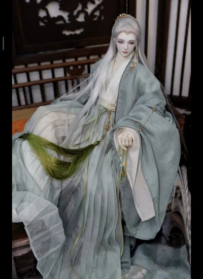 ドール用服 時代服 漢服《山間月》グレーグリーン 男の子 マッスル1/4サイズ/68cm/70-75cm/77cm/ID75用 BJD用