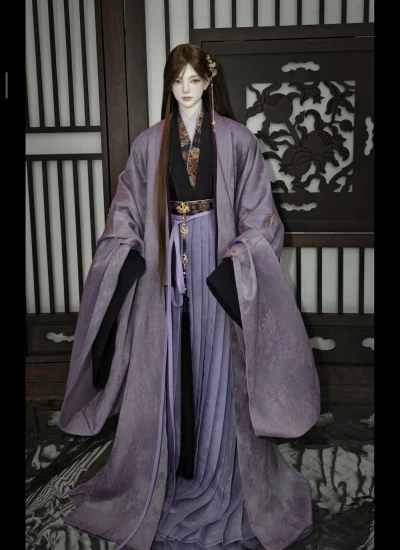 ドール用服 時代服 漢服《夜帰塵》パープル 男の子 マッスル1/4サイズ/68cm/70-75cm/77cm/ID75用 BJD用