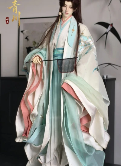 GuWu BJD Clothes【Thousand Mile Green River】Ancient-style Clothes Full Set for ID75 Size Ball-jointed Doll