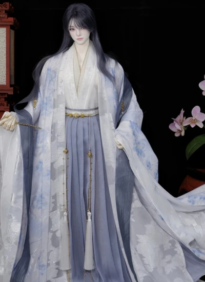 ドール用服 時代服 漢服《木涼》スモークブルー 男の子 マッスル1/4サイズ/68cm/70-75cm/77cm/ID75用 BJD用