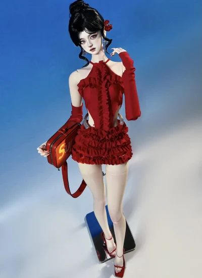 ドール用服 洋服 レッド 女の子用 MSD/AS60cmサイズ人形用  球体関節人形用 BJD用