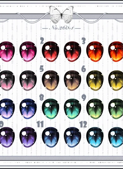 ドール用アイ マンガアイ 水転写デカールアイ『260-1号』mdd/bjd/ob 二次元 10mm/12mm/14mm/16mm/18mm/20mm BJD/MJD用