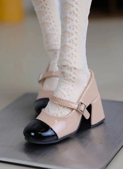 BJD Shoes 1/4 Tweed Color Block Mary Jane Block Heel Doll Shoes for 1/4 1/6 Size Ball-jointed Doll