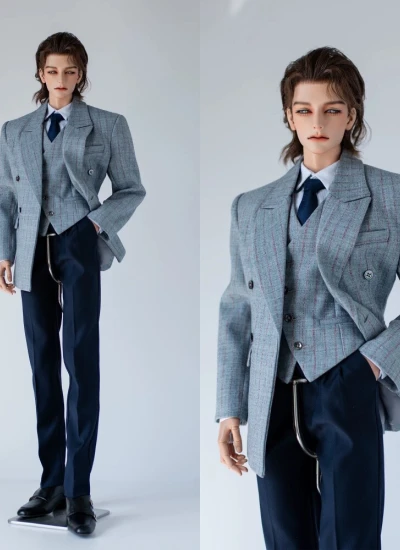 ドール用服  グレーブルーのストライプスーツ 男の子用 SOOMID75/YC76/YC77/AM77/75cmサイズ 球体関節人形用 BJD用