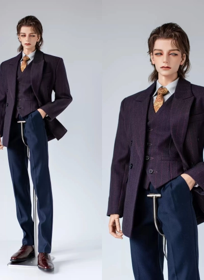 ドール用服  ダークレッドのストライプスーツ 男の子用 SOOMID75/YC76/YC77/AM77/75cmサイズ 球体関節人形用 BJD用
