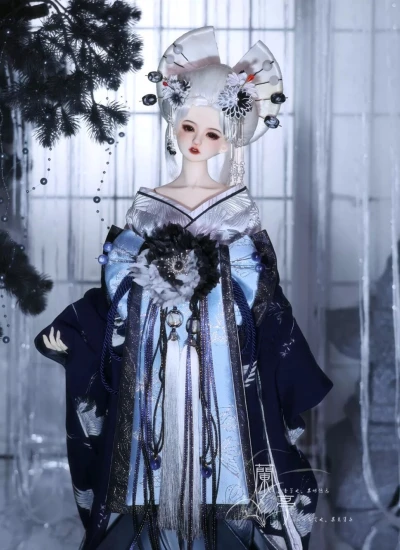 ドール用ウィッグ ブラック ホワイト 花魁 MSD/SD/小顔SDサイズ人形用 BJD