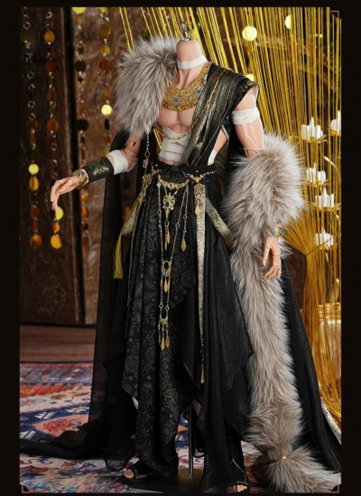 ドール用服 鬼金羊・阿羯衣装セット 77BC-0008  ブラック 77/75cmサイズ  男の子用 BJD用