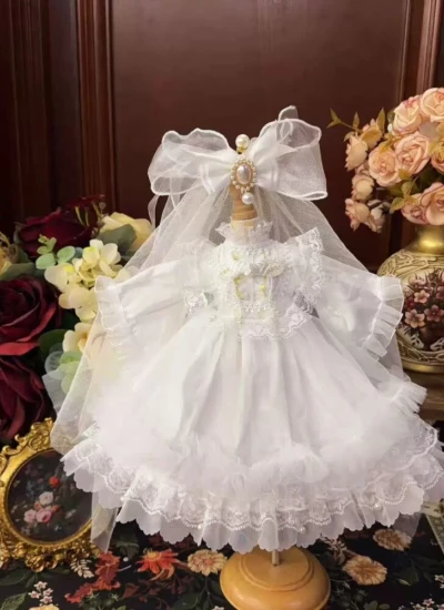 ドール用服 洋服 ワンピース ロリィタ 髪飾り付き ホワイト 女の子用 15cm/20cm/40cm/Blythe/YOSD/MSD/SDサイズ人形用