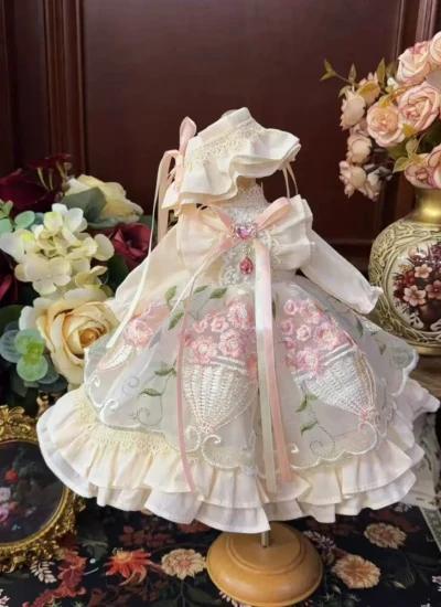 ドール用服 洋服 ワンピース 花柄刺繍 ライトピンク 髪飾り付き 女の子用 15cm/20cm/40cm/Blythe/YOSD/MSD/SDサイズ人形用