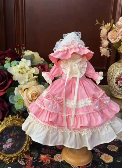 ドール用服 洋服 ワンピース 髪飾り付き ピンク 女の子用 15cm/20cm/40cm/Blythe/YOSD/MSD/SDサイズ人形用