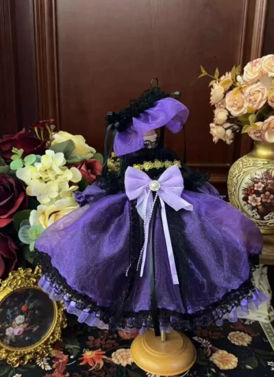 ドール用服 洋服 ワンピース 髪飾り付き パープル 女の子用 15cm/20cm/40cm/Blythe/YOSD/MSD/SDサイズ人形用