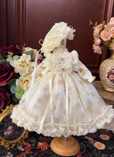 ドール用服 洋服 ワンピース 髪飾り付き イェロー 女の子用 15cm/20cm/40cm/Blythe/YOSD/MSD/SDサイズ人形用