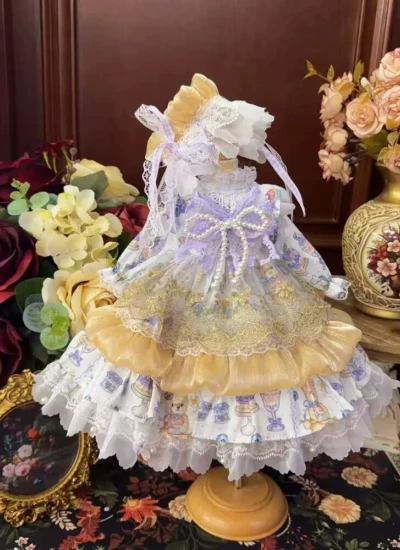 ドール用服 洋服 ワンピース 髪飾り付き イェロー 女の子用 15cm/20cm/40cm/Blythe/YOSD/MSD/SDサイズ人形用