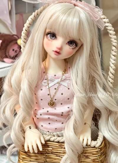 ドール用ウィッグ ロングヘアー ローマ巻き カール ぱっつん前髪 プラチナブロンド 柔らかい高温糸 YOSD/MSD/SDサイズ人形用 BJD人形用
