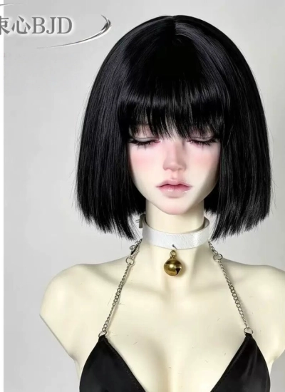 ドール用ウィッグ ショートヘアー ストレート 前髪 高温糸 ブラック YOSD/MSD/SDサイズ人形用 BJD人形用